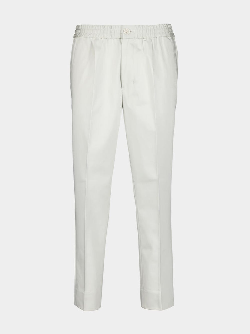 White Cotton Elastic-Waist Trousers