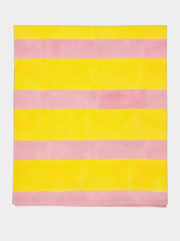 Striped Block Print Yellow Tablecloth