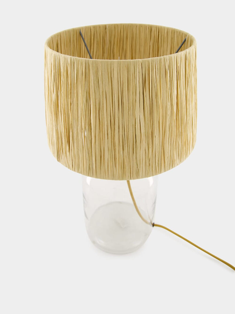 Raffia Shade Glass Table Lamp