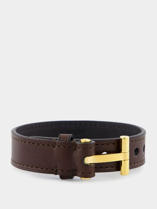 T-Shaped Hinge Detail Brown Leather Bracelet