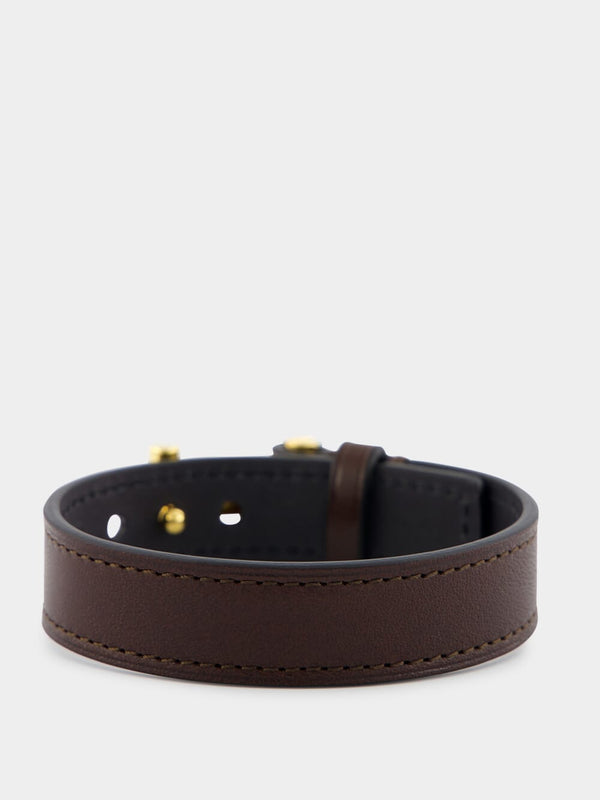 T-Shaped Hinge Detail Brown Leather Bracelet