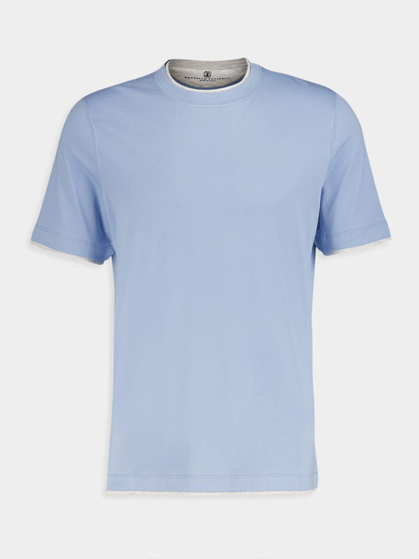 Crewneck Layered-Effect Blue T-Shirt