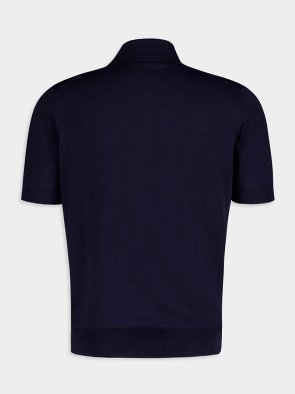 Buttoned Knitted Navy Polo