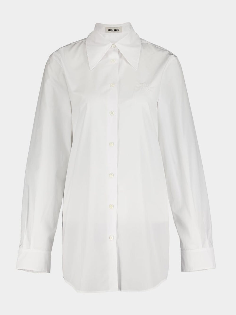 Embroidered White Poplin Shirt