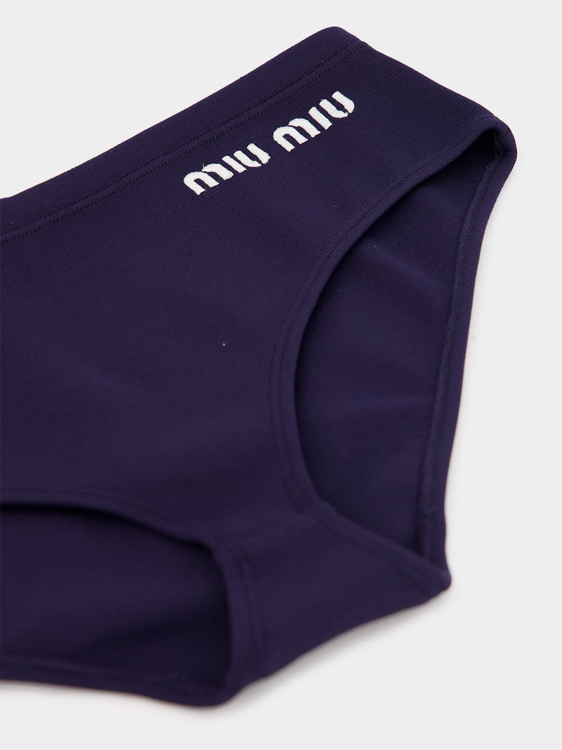 Navy Nylon Embroidered Swimsuit