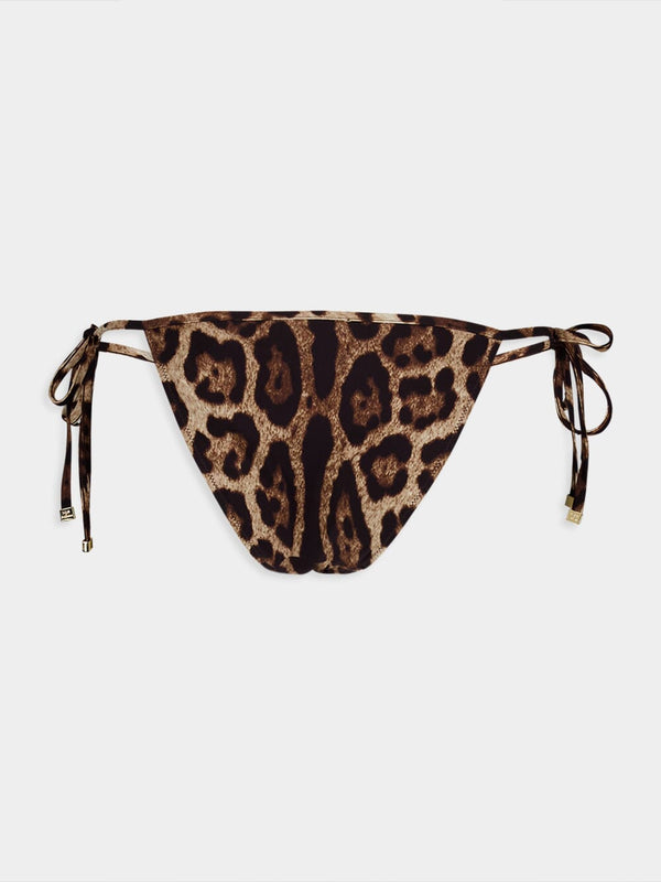 Leopard-Print String Bikini Bottoms
