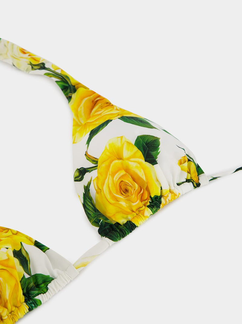Yellow Rose Print Triangle Bikini