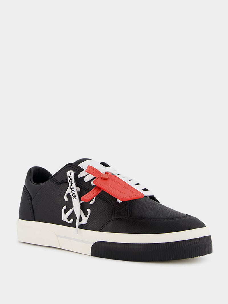 Black Leather Tag Sneakers