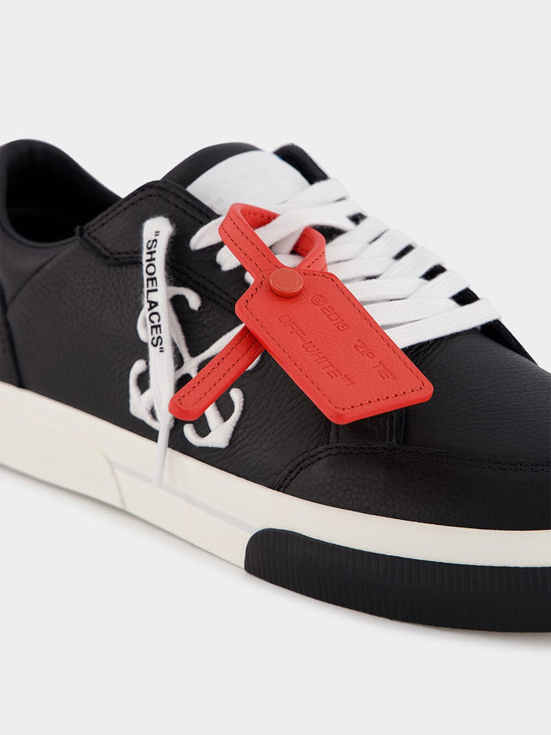 Black Leather Tag Sneakers