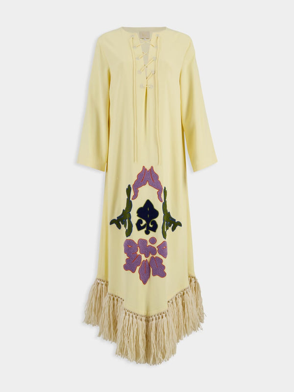Onyx Chenille Embroidered Dress With Fringes