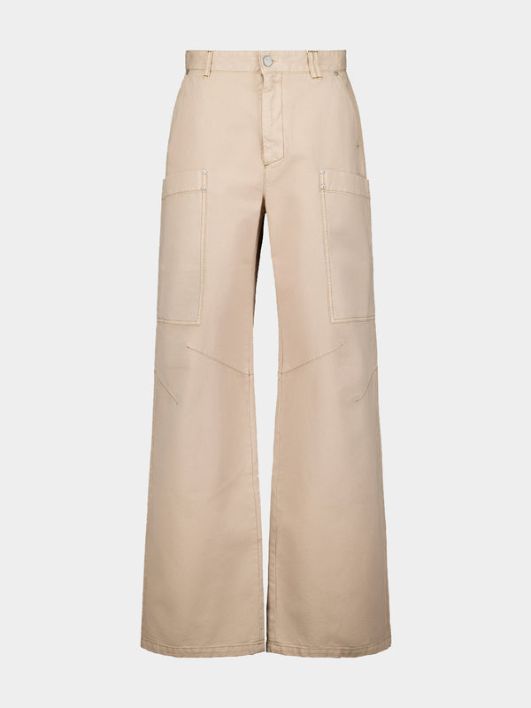 Wide-Leg Cotton Cargo Trousers