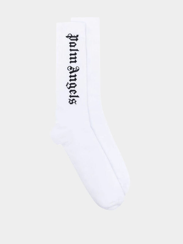 Intarsia-Knit White Logo Socks