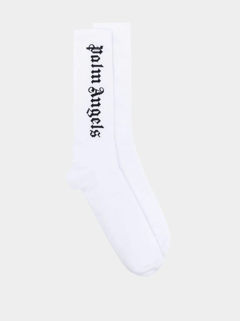 Intarsia-Knit White Logo Socks