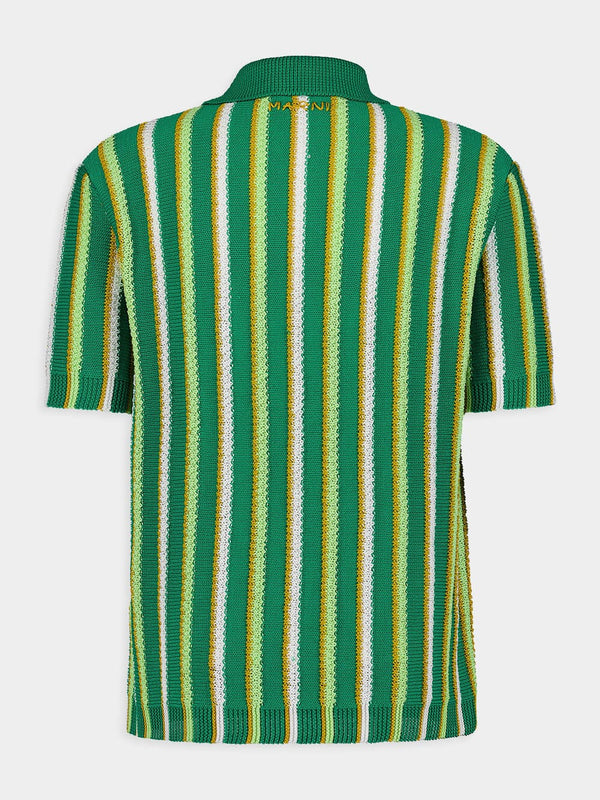 Striped Crochet Polo Shirt