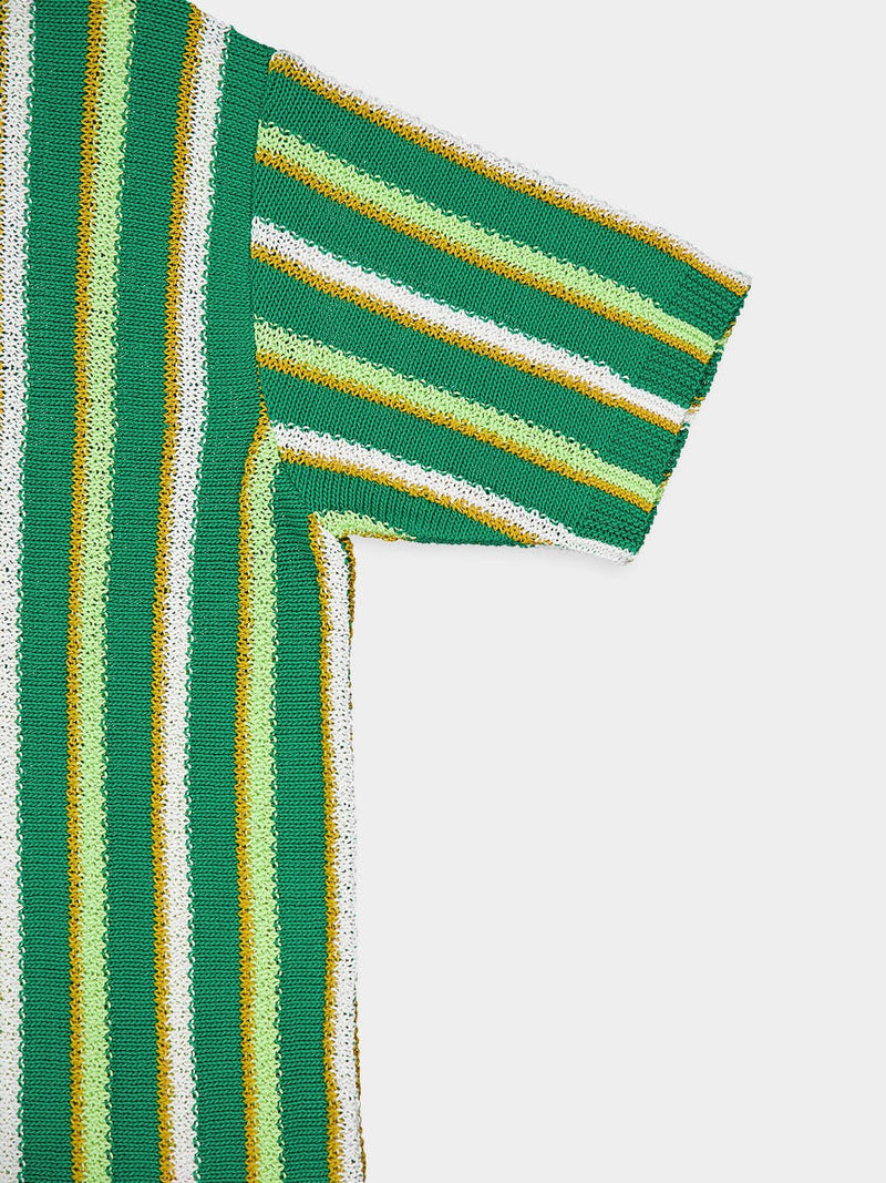 Striped Crochet Polo Shirt