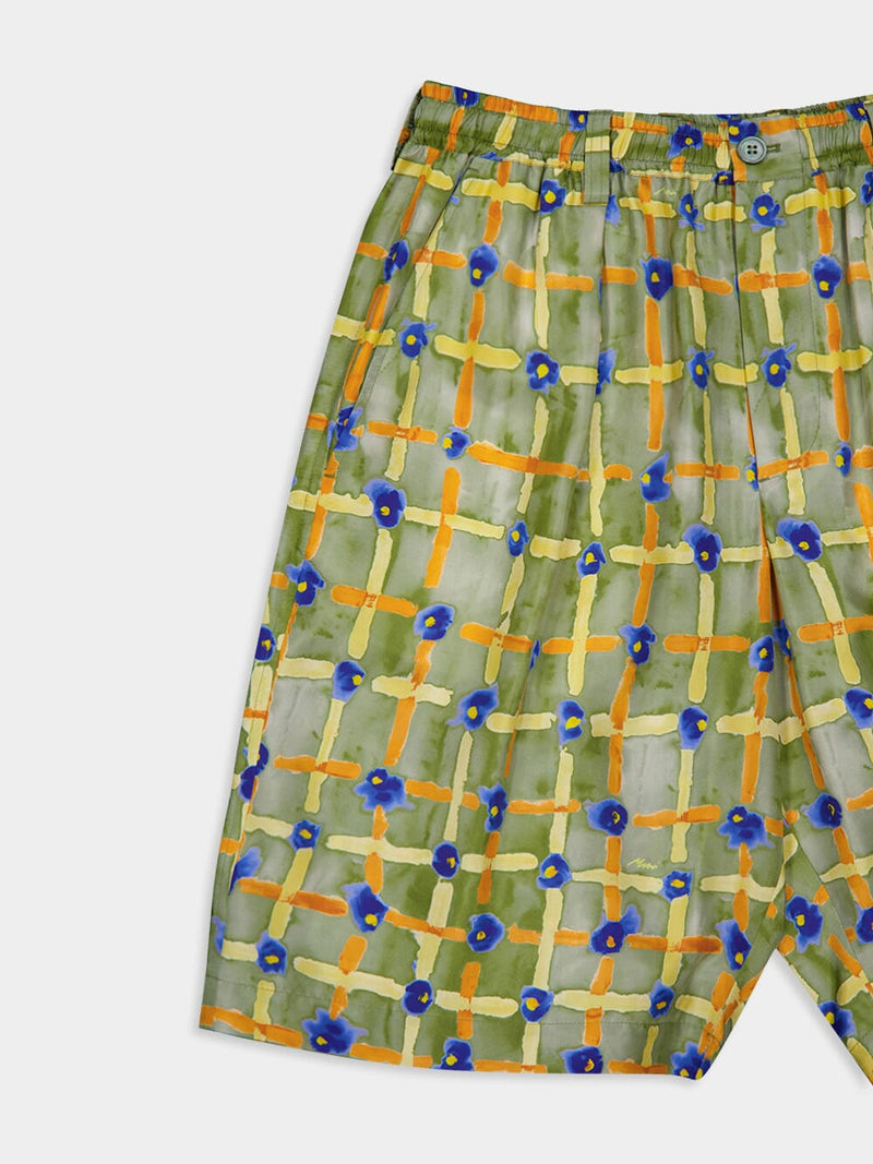 Silk Abstract-Print Shorts
