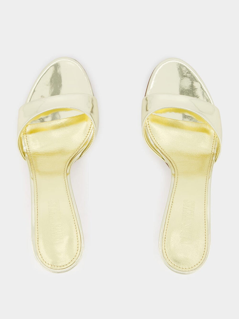 Lidia 70mm Gold Mirror Leather Mules