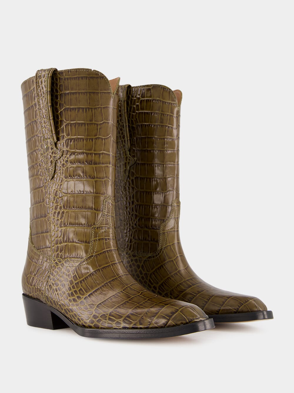 Bottes Faux Crocodile Diamantique Camel - Taille 36, Talon Très Haut, Cuir Synthétique, Neuves