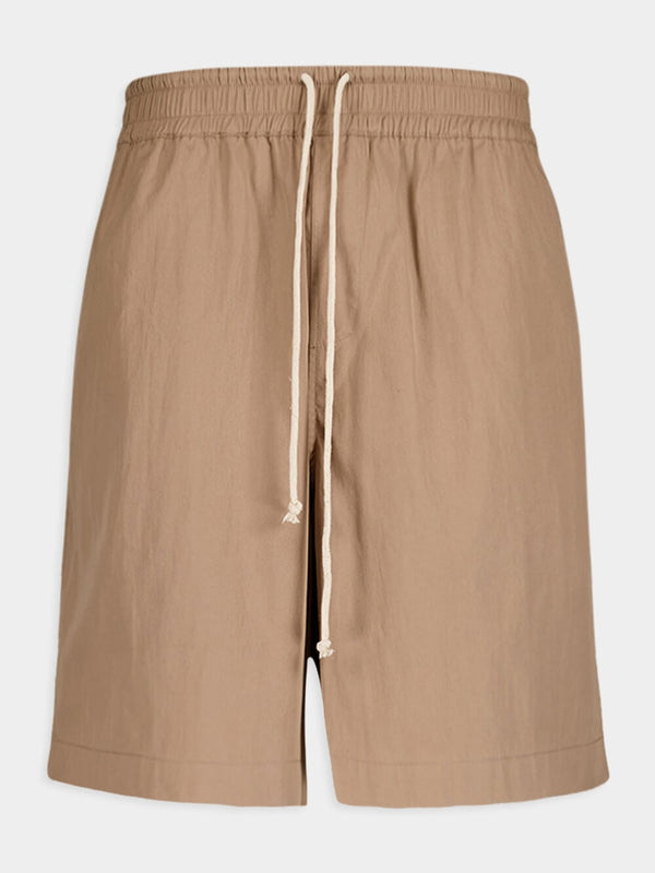 Taupe Cotton Drawstring Shorts