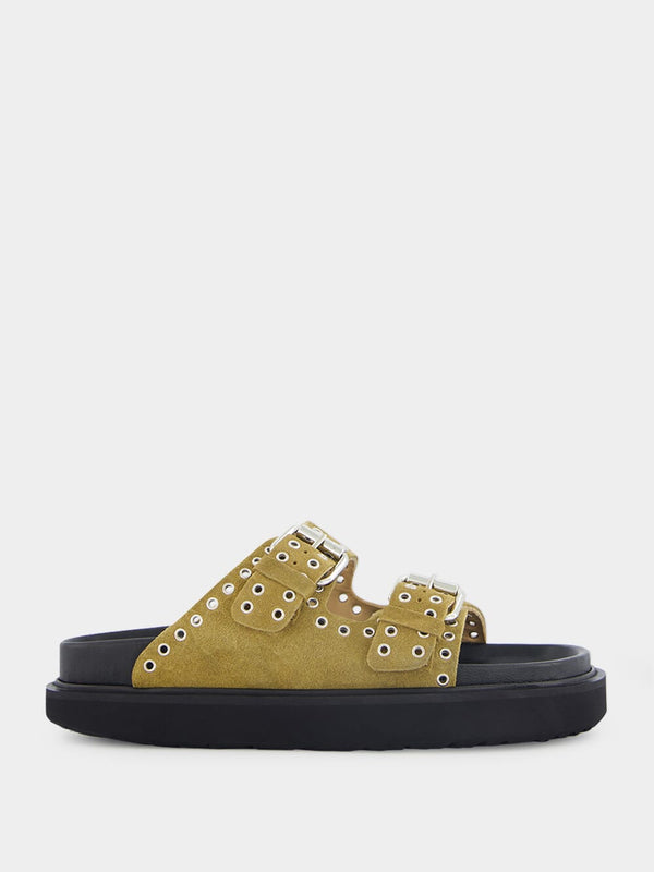 Eyelet-Embellished Suede Slides