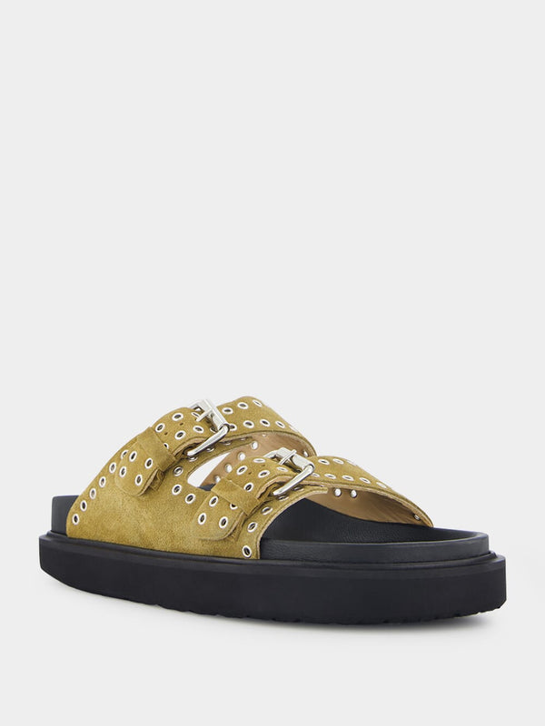 Eyelet-Embellished Suede Slides