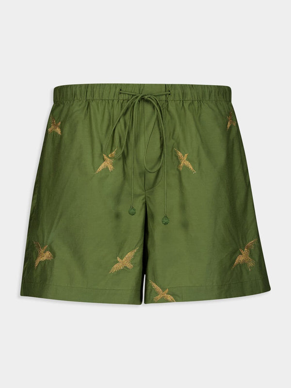 Embroidered Birds Columbus Shorts