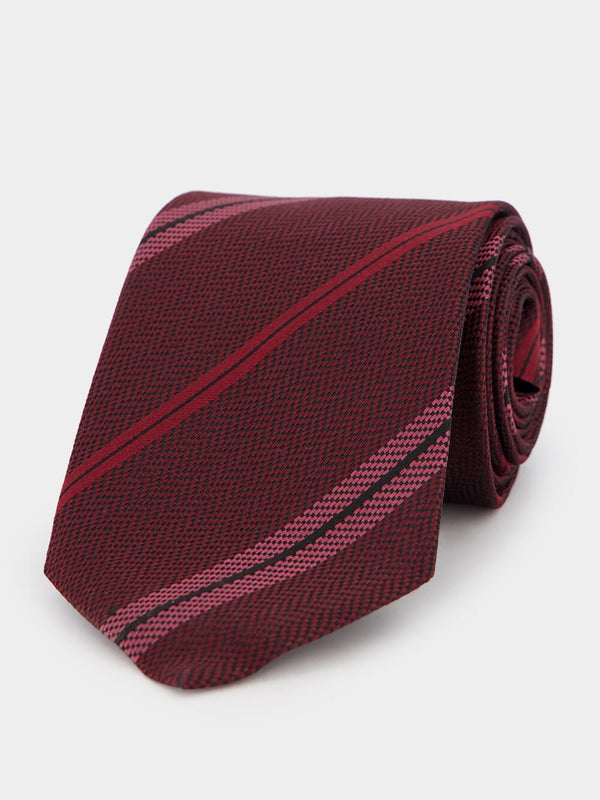 Burgundy Striped Silk Tie