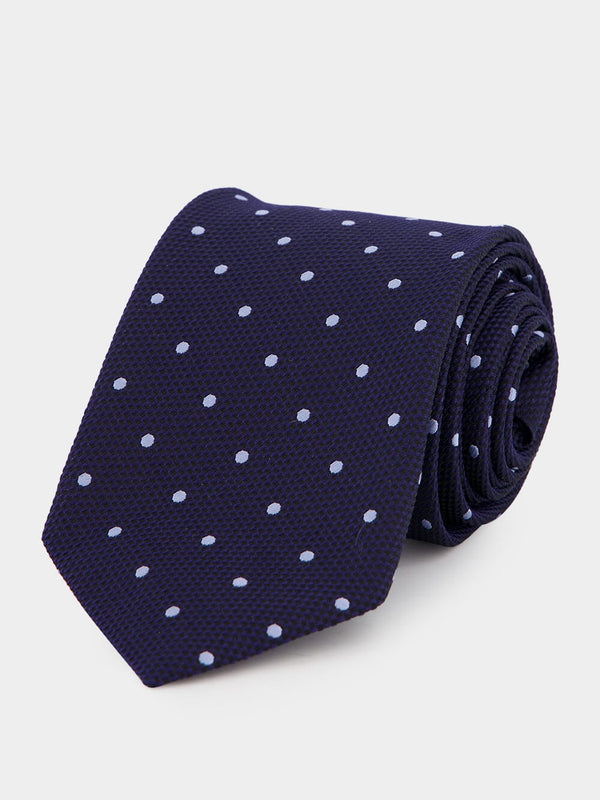 Navy Dotted Silk Tie