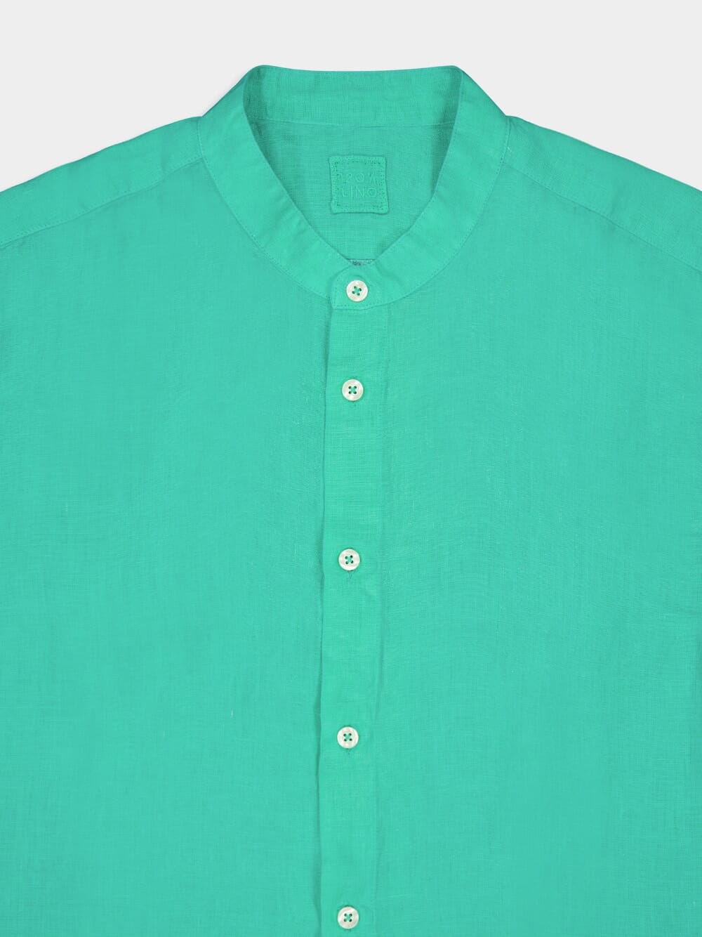 Band-Collar Green Linen Shirt