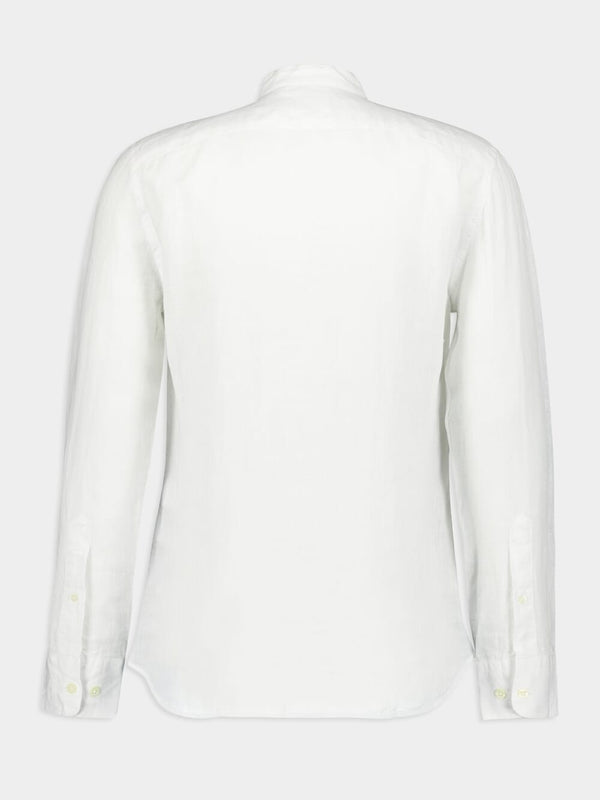 Band-Collar White Linen Shirt