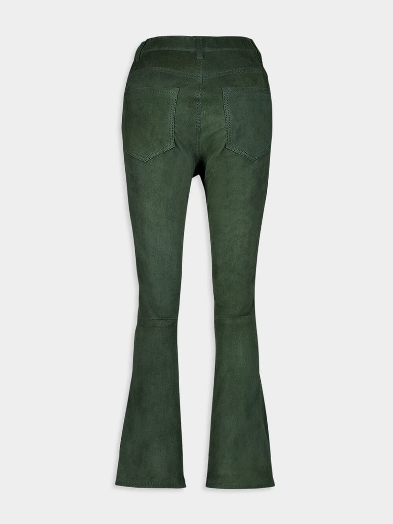 Zircon Suede Green Flared Pants