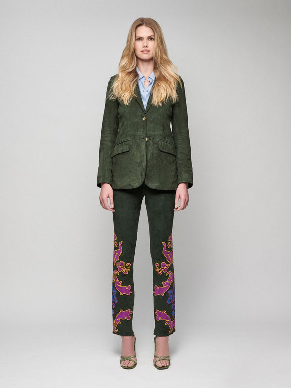 Zirconia Suede Embroidered Pants