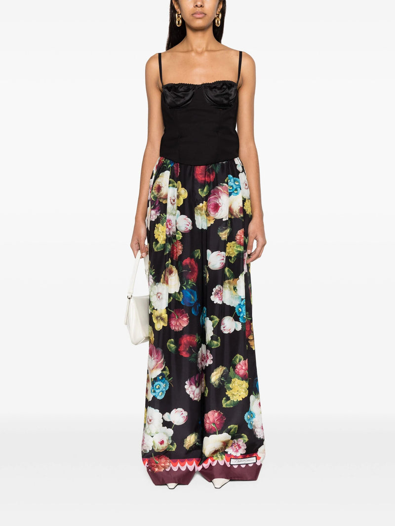 Floral Silk Palazzo Trousers