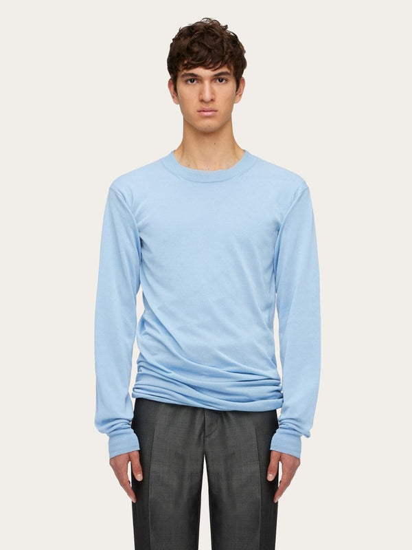 Blue Cotton Layered Sweater