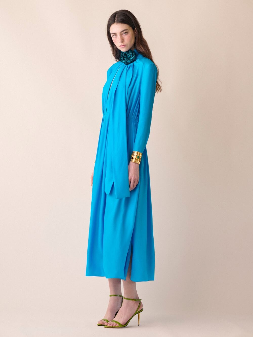 Perseus Silk Maxi Dress With Detachable Flower Brooch