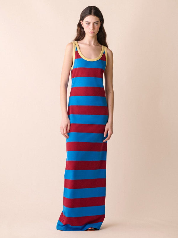 Saiph Striped Tank Top Dress With Embroidered Patch