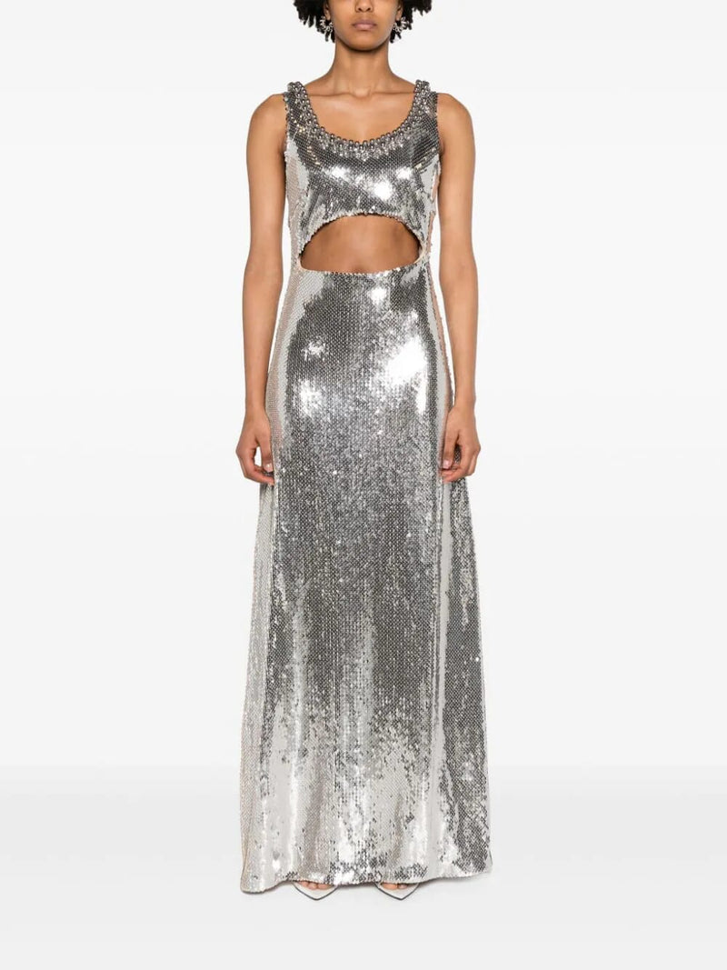 Silver Sequined Maxi Dress