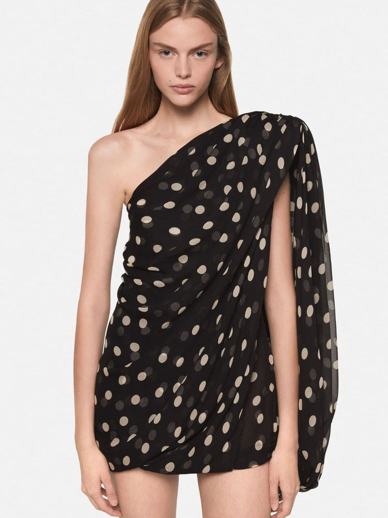 Asymmetric Silk Polka Dot Dress