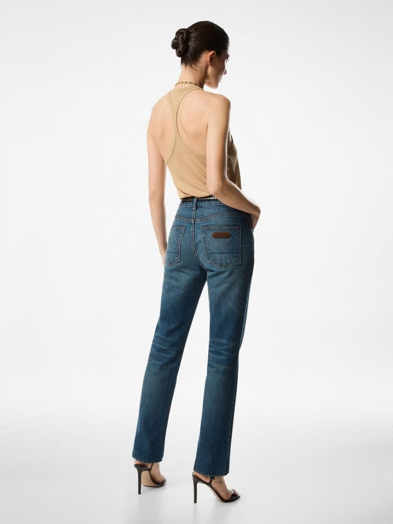 Stone Washed Straight Jeans