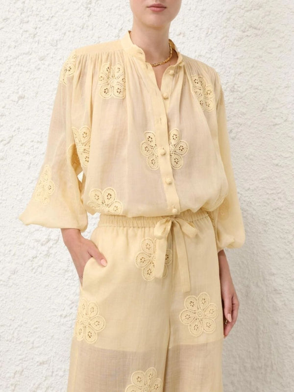 Acadian Sand Embroidered Blouse