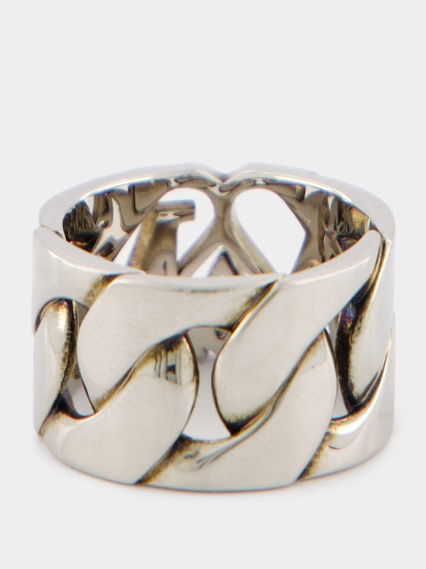Alexander McQueenAntique Silver Seal Logo Chain Ring at Fashion Clinic