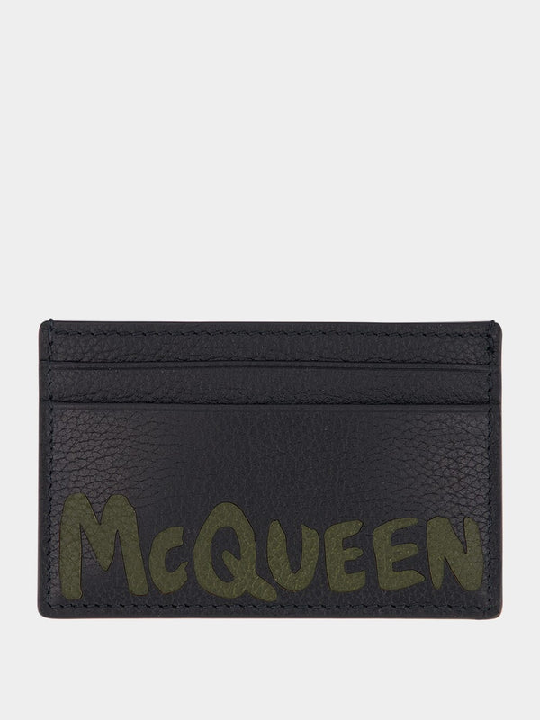 Alexander McQueenGraffiti Logo Black Leather Card Holder at Fashion Clinic