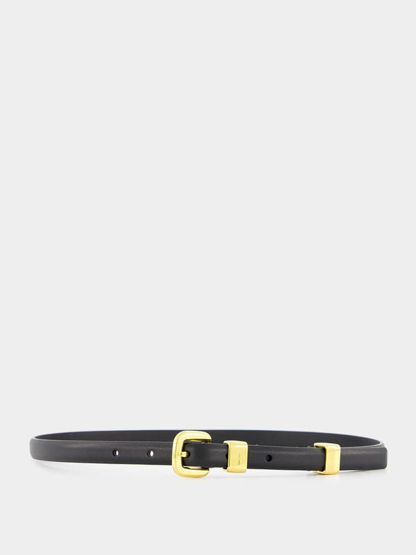 AltuzarraBlack Skinny Leather Belt with Gold Buckle at Fashion Clinic