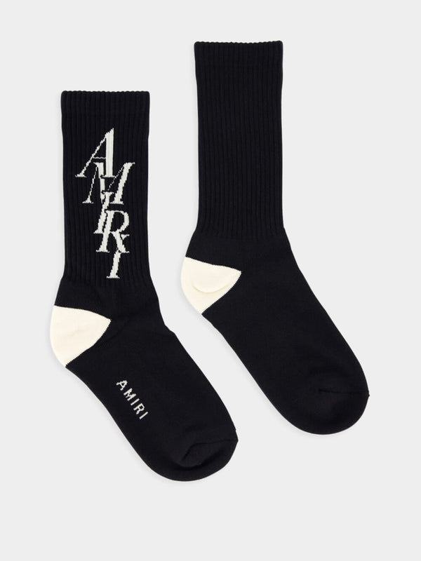 AmiriLogo-Jacquard Ribbed Black Socks at Fashion Clinic