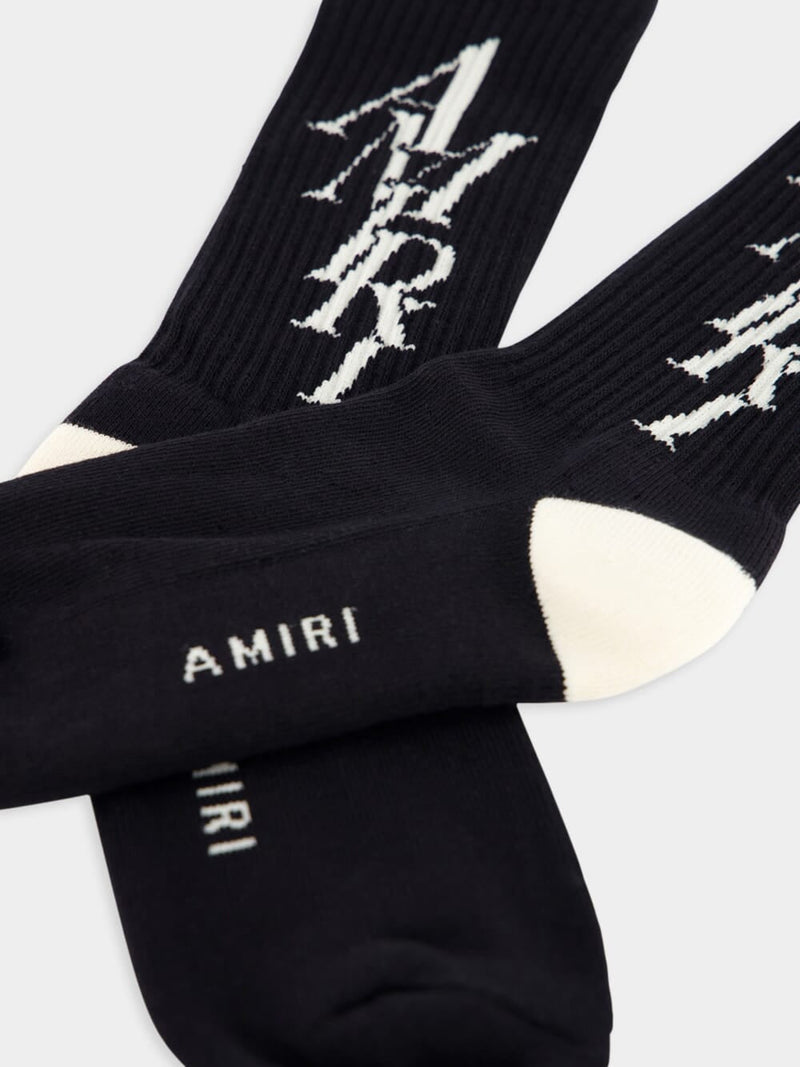 AmiriLogo-Jacquard Ribbed Black Socks at Fashion Clinic