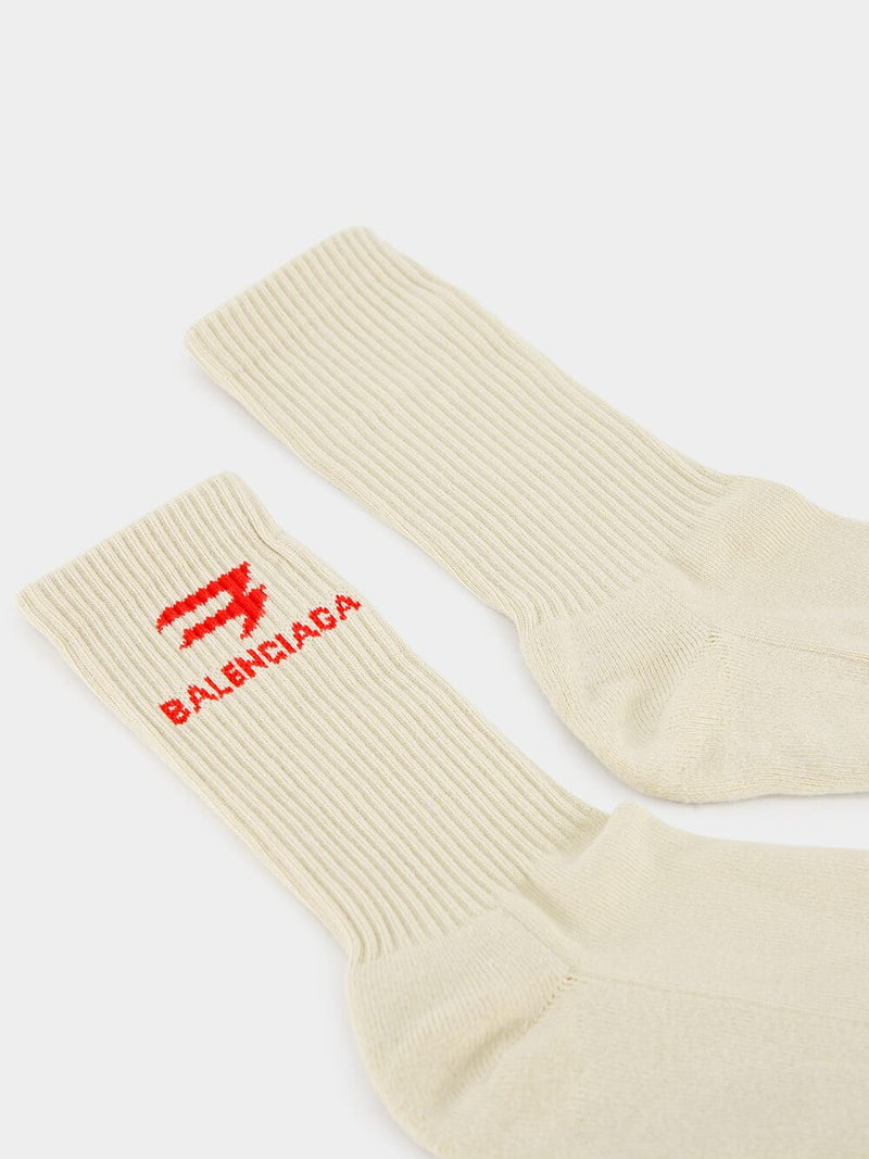 BalenciagaCream Logo Socks at Fashion Clinic
