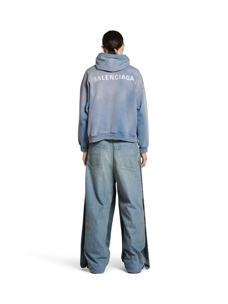 BalenciagaLogo-Embroidered Faded Effect Hoodie at Fashion Clinic