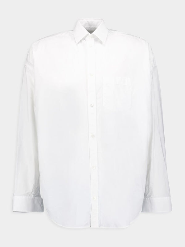 BalenciagaOversize Logo-Print Shirt in White at Fashion Clinic