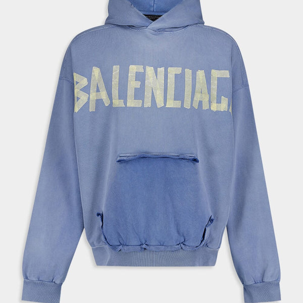 Balenciaga Tape Type Ripped Pocket Blue Hoodie Fashion Clinic