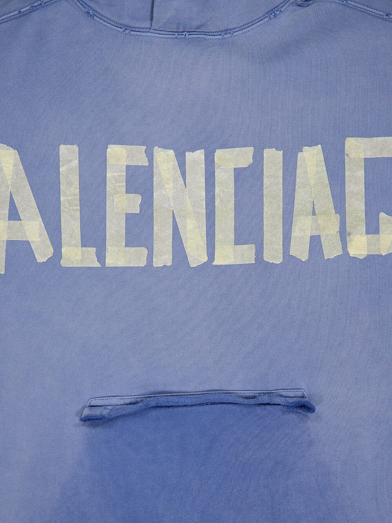 BalenciagaTape Type Ripped Pocket Blue Hoodie  at Fashion Clinic